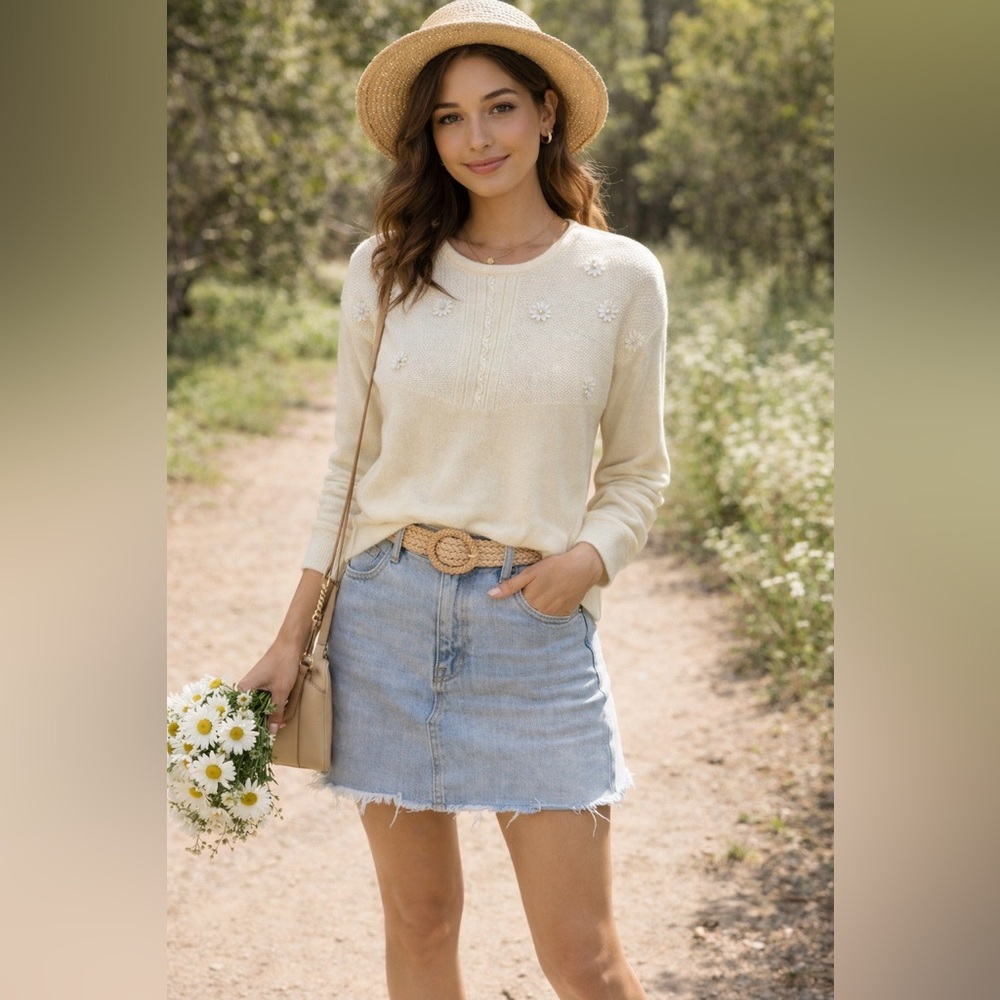 Soft Cream Long Sleeve Knit Sweater Size Medium